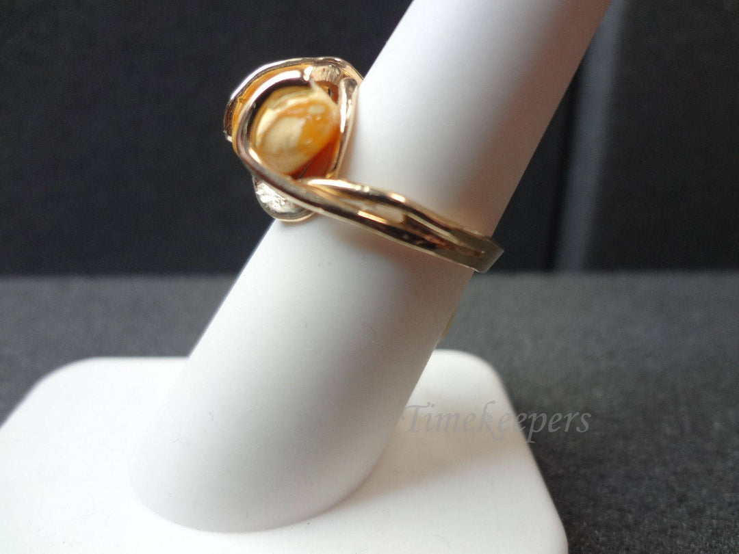 b033 Amazing 14k Yellow Gold Ring With Beautiful Russian Amber Natural Stone