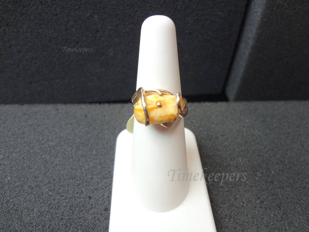 b033 Amazing 14k Yellow Gold Ring With Beautiful Russian Amber Natural Stone