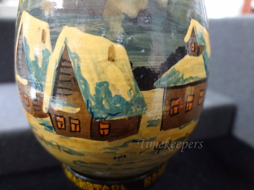 a311 Pretty Original Rare Russian Hand Painted Wood Egg with Winter Scene