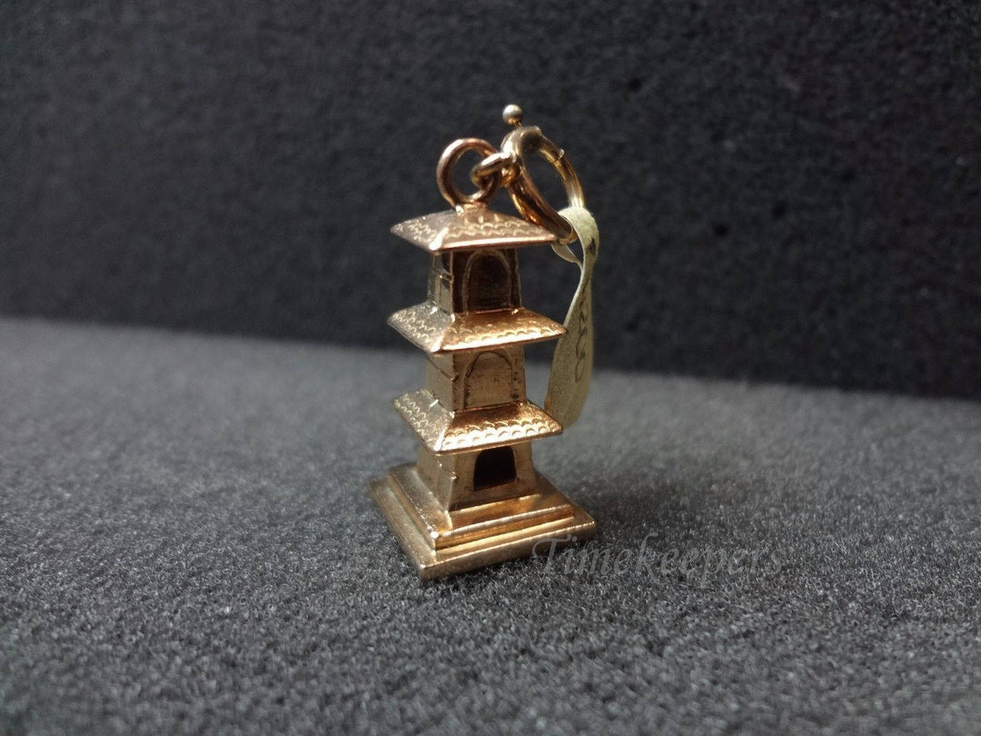 a706 Pretty 14k Yellow Gold (3) story Japanese Pagoda Charm or Pendant