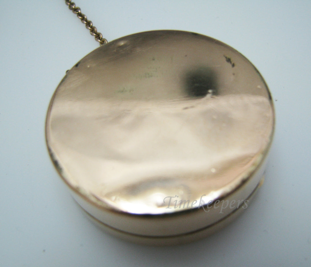 c321 Beautiful Gold filled Chatelain Pill Box on a 22" Chain