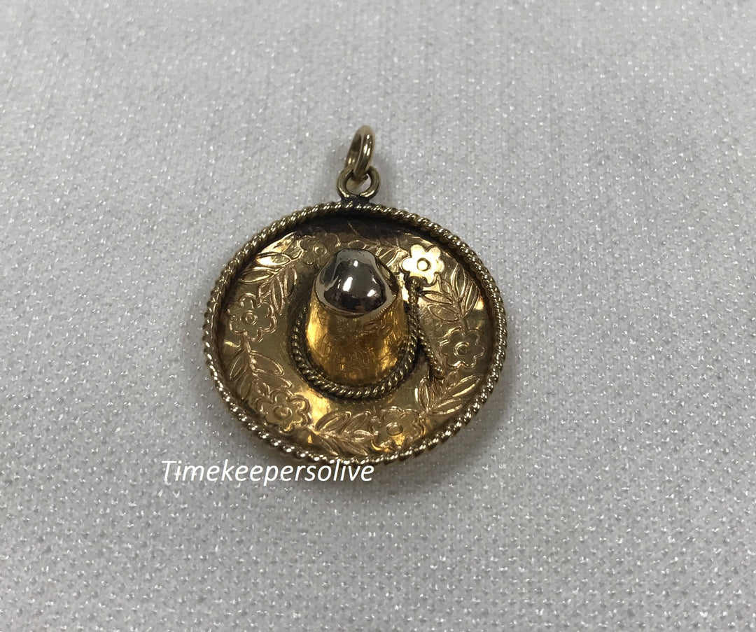 a478 14k Yellow Gold Mexican Sombrero Hat Charm Pendant