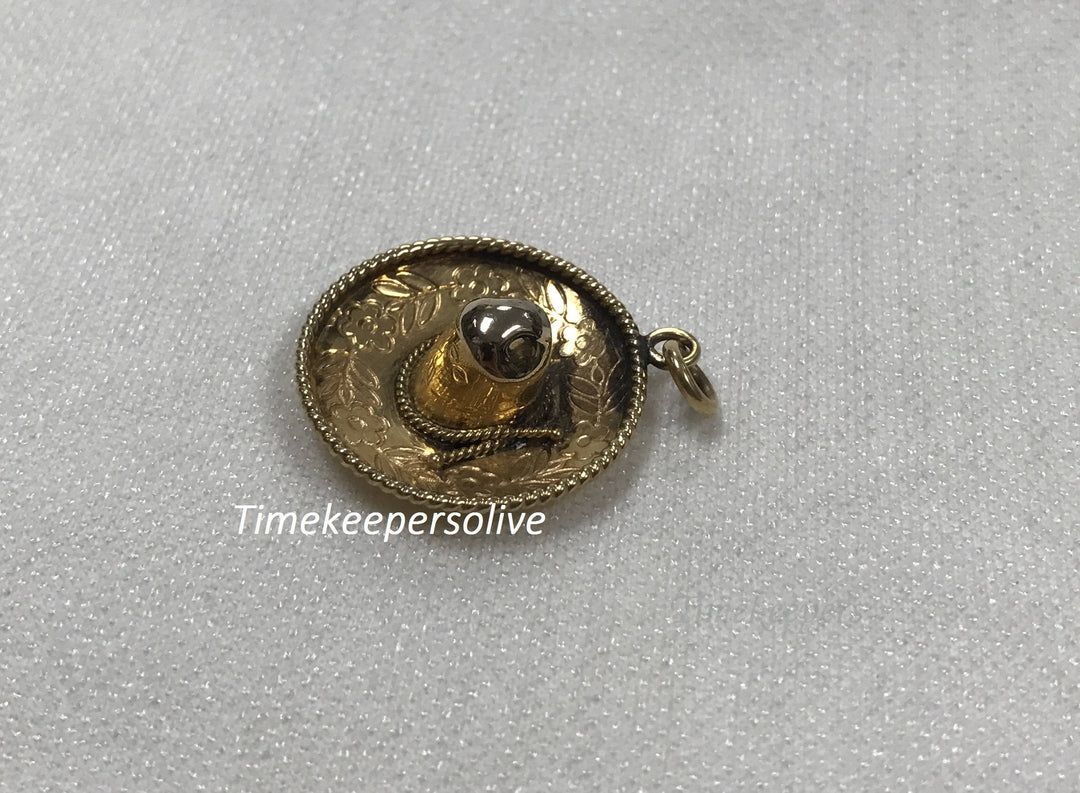 a478 14k Yellow Gold Mexican Sombrero Hat Charm Pendant