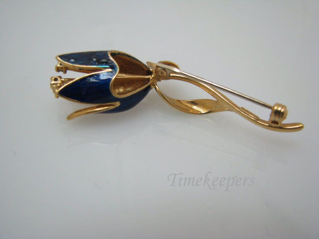 a733 Beautiful Enameled Blue Tulip Brooch