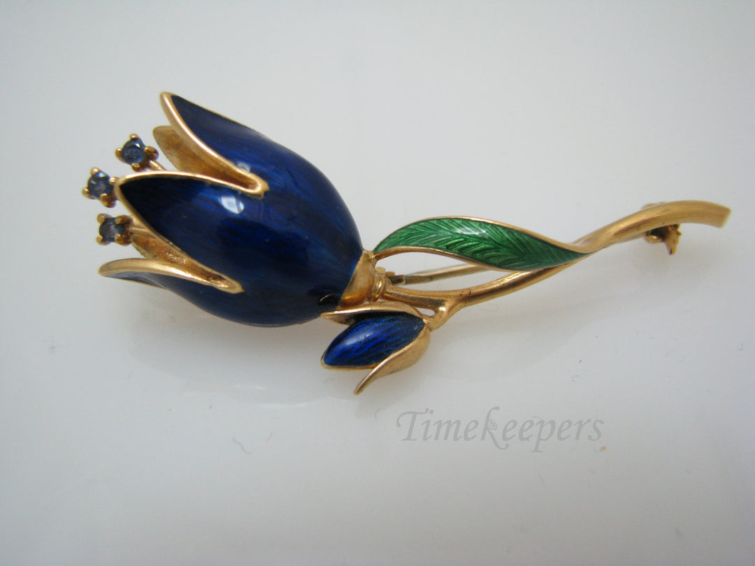 a733 Beautiful Enameled Blue Tulip Brooch