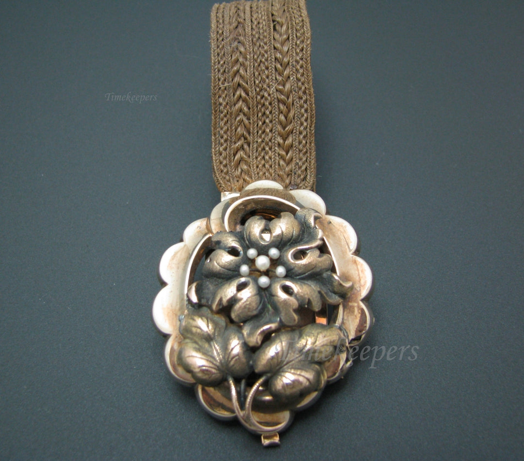 c096 Vintage 10kt Yellow Gold Woven Hair Mourning Bracelet with 10kt Yellow Gold Flower Center