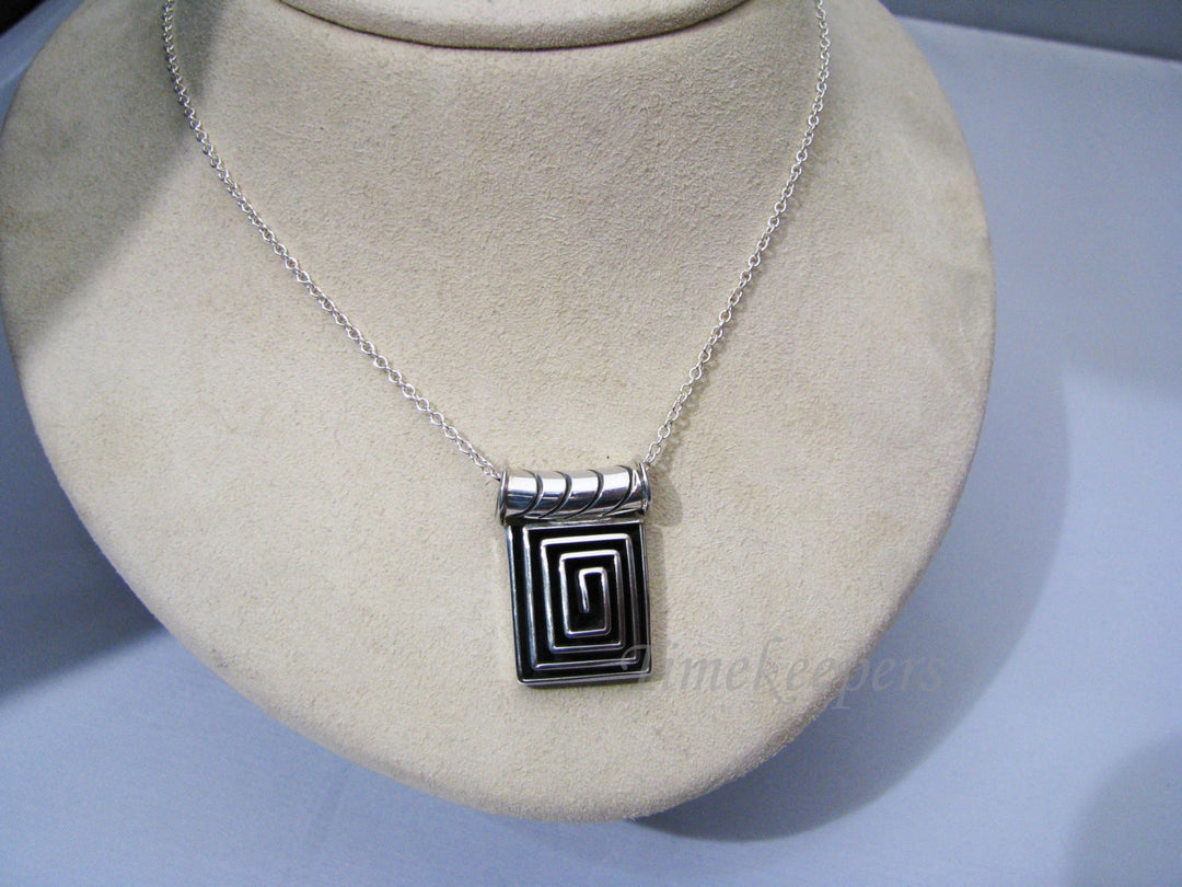 c377 Unique Sterling Silver Rectangle Pendant on Sterling Silver Chain