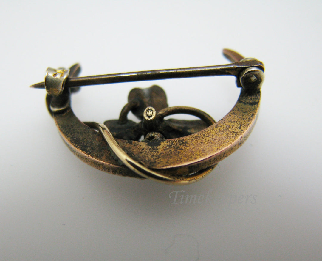 a642 Vintage Gold Filled Brooch Pin with Moon and Four Leaf Clover