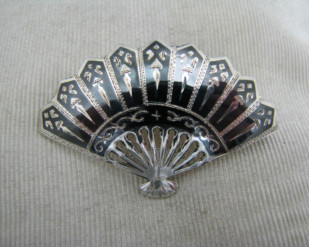 Antique Niello Enamel Brooch Real Silver Stock Pin 