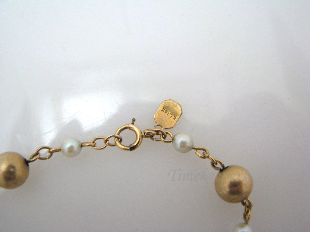 a545 Vintage Elegant Pearl and 14k Gold Bead Bracelet