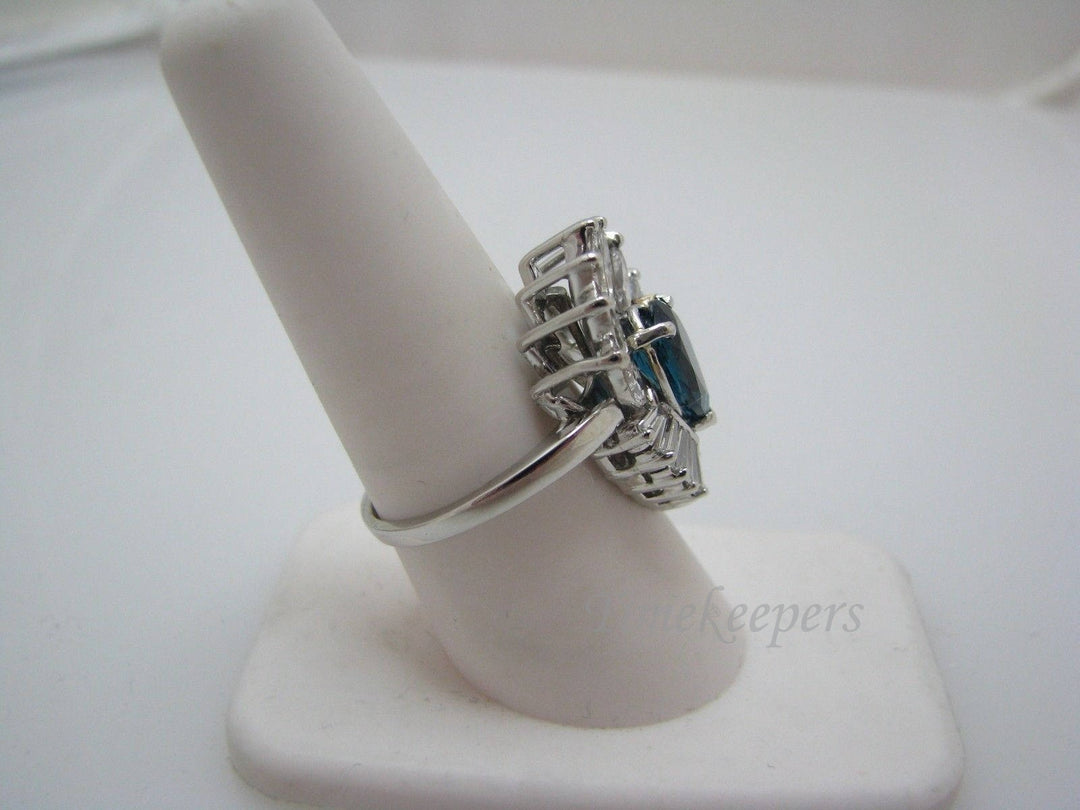 a819 Vintage Beautiful London Blue Topaz and Diamond Ring in Platinum Size 7