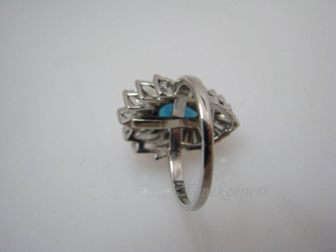 a819 Vintage Beautiful London Blue Topaz and Diamond Ring in Platinum Size 7