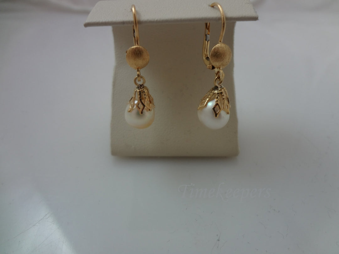 c608 Gorgeous Baroque Pearl Dangle Pierced Earrings in 14k Yellow Gold