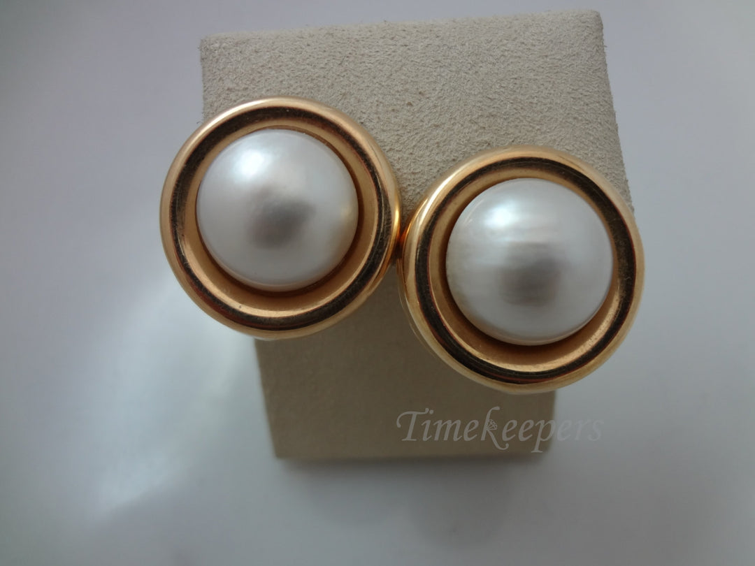 a1017 Vintage Gorgeous Half Pearl Pierced Earrings set in 14k Yellow Gold