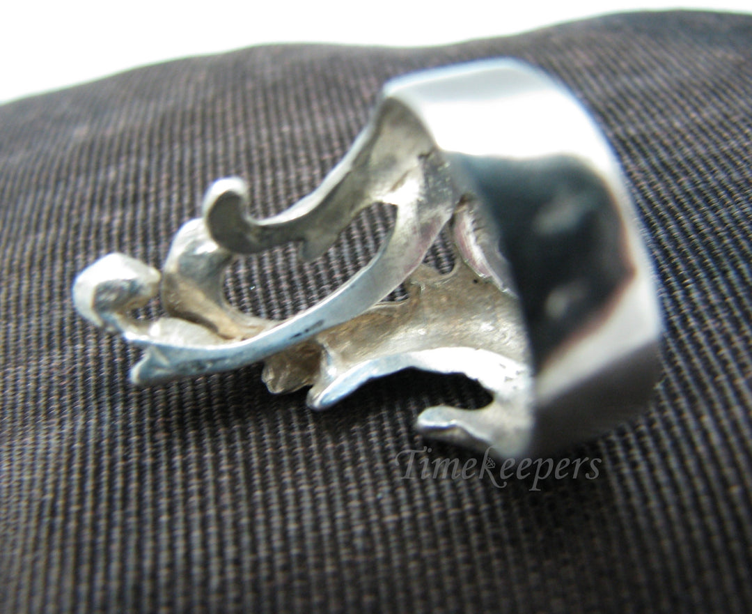b065 Unique Carved Silver Ring with Wide Band