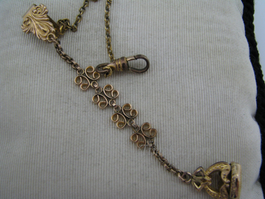 c060 Vintage Gold Filled Filigree Links Watch Fob with Pocket Watch Chain