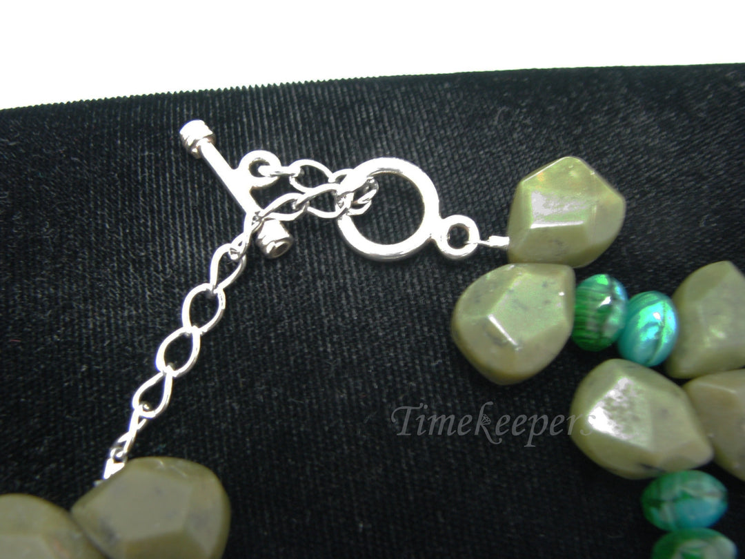 c346 Unique Beaded Green Stone Necklace with Sterling Silver Clasp
