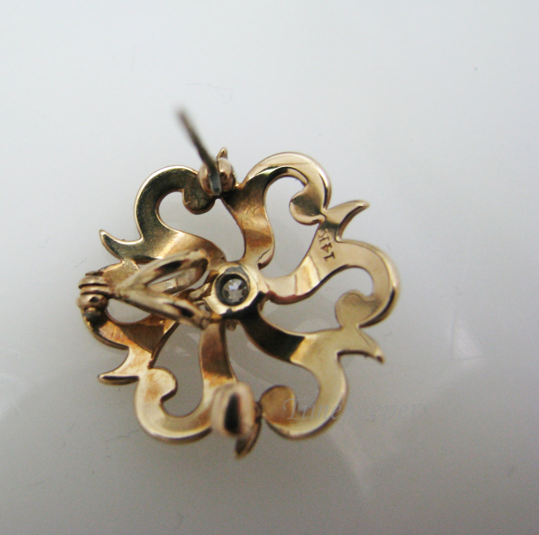 a635 Beautiful 14k Yellow Gold Filigree Brooch/ Pendant with Diamond Seed Pearls