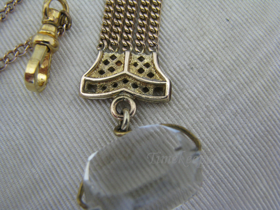 c337 Unique (5) Chain Vintage Fob w/ Pocket Watch Chain on Waist clip &amp; Crystal Drop