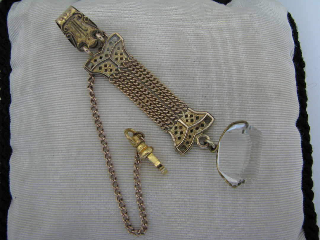 c337 Unique (5) Chain Vintage Fob w/ Pocket Watch Chain on Waist clip &amp; Crystal Drop