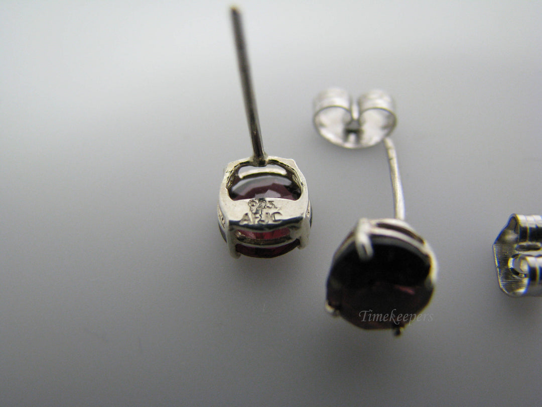 c531 Pretty Sterling Silver Post Earrings with Dark Red Stones