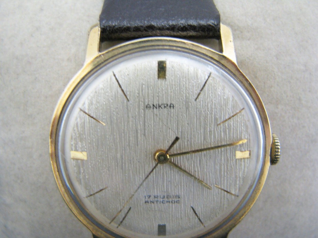 a032 Handsome 1970's Men's Ankra Watch in Gold Tone with Brushed Gold Dial