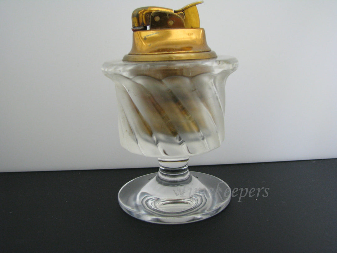 c471 Vintage Evans Table Lighter with Lalique Crystal Vase