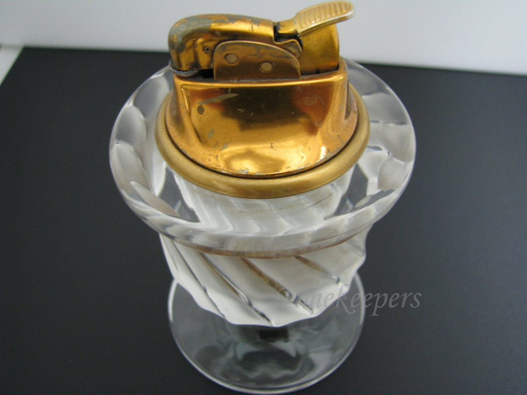 c471 Vintage Evans Table Lighter with Lalique Crystal Vase