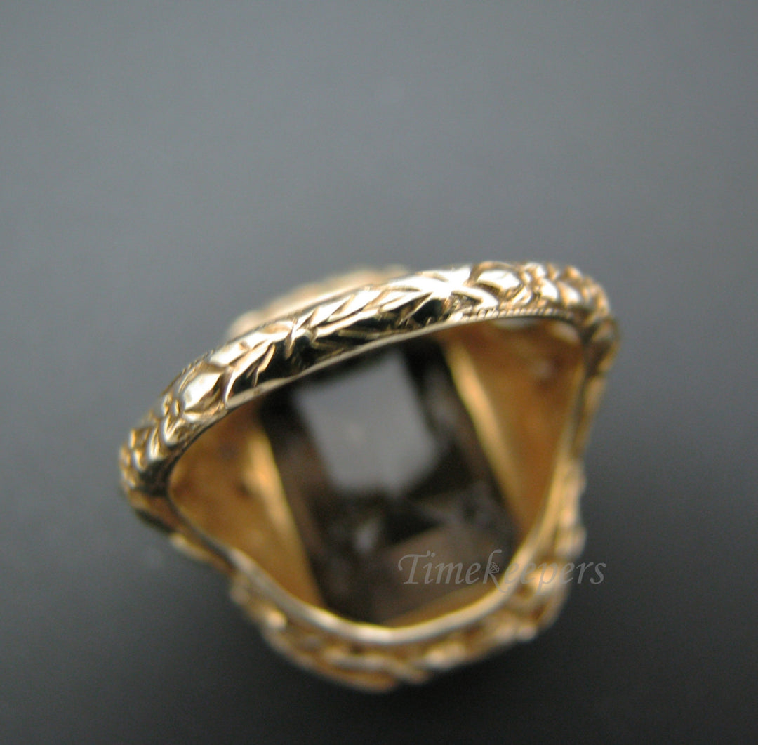 c308 Beautiful Vintage Ring Emerald Cut Smokey Quartz Mounted in 14k Yellow Gold