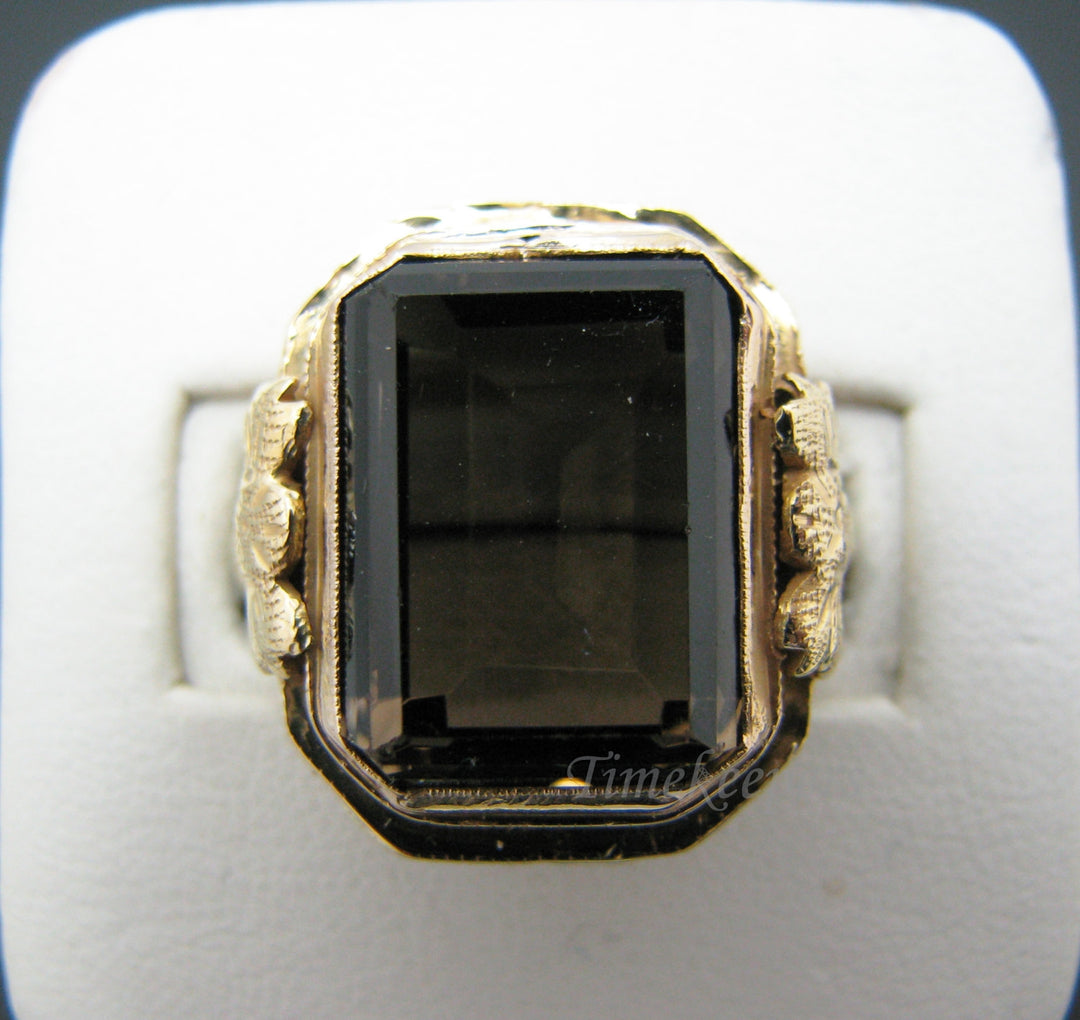 c308 Beautiful Vintage Ring Emerald Cut Smokey Quartz Mounted in 14k Yellow Gold