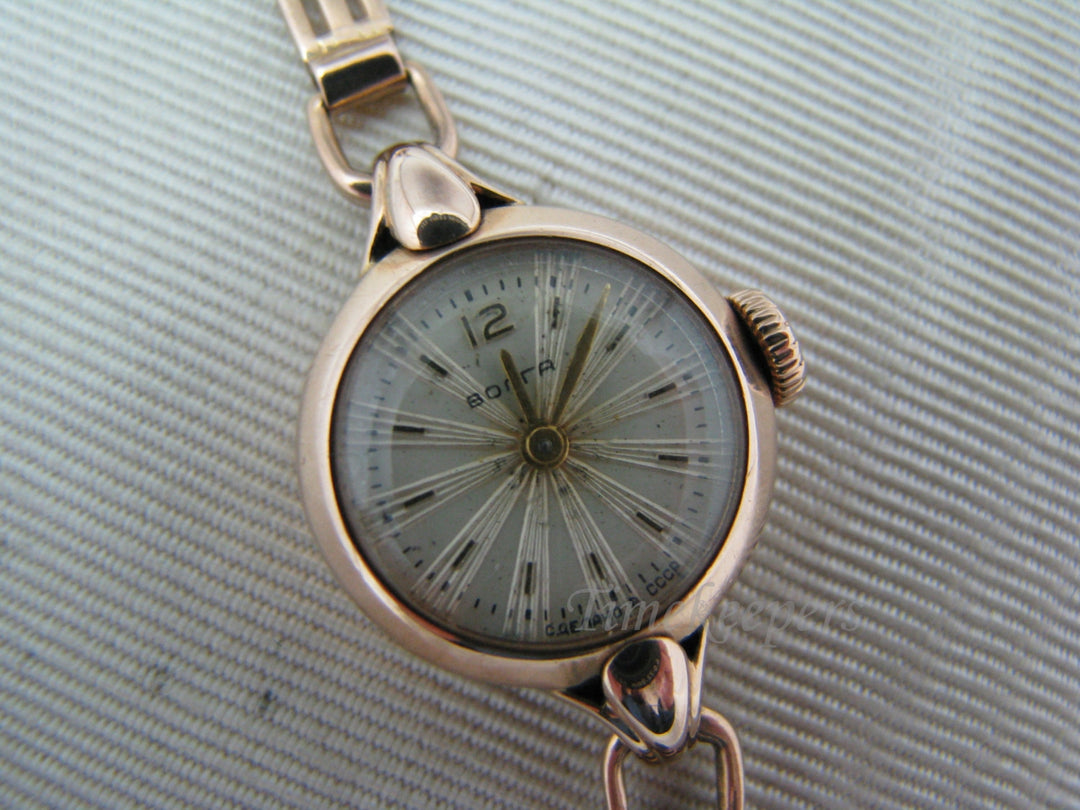 c477 Vintage 1950's Russian Made Volga Ladies Watch in 14k Rose Gold