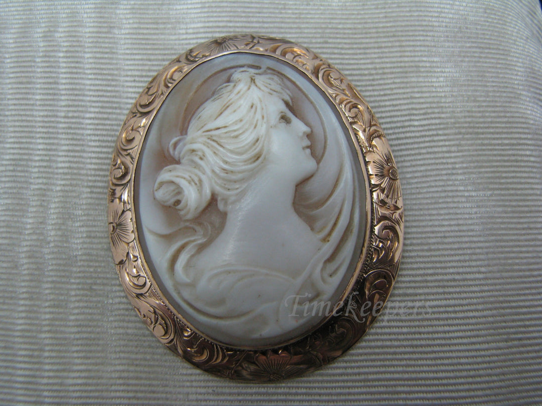 a969 Beautiful Vintage Carved Cameo Brooch Pendant in 14k Yellow Gold