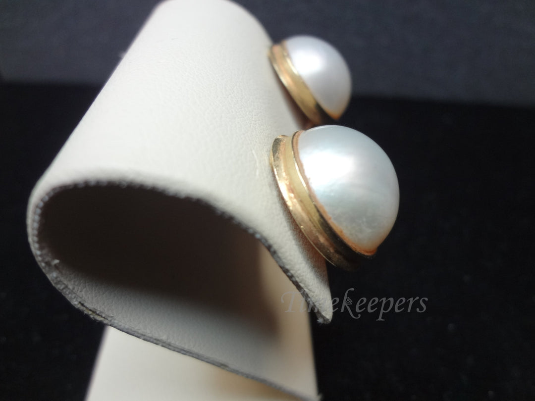 a1100 Beautiful Half Pearl Pierced Earrings set in 14k Gold