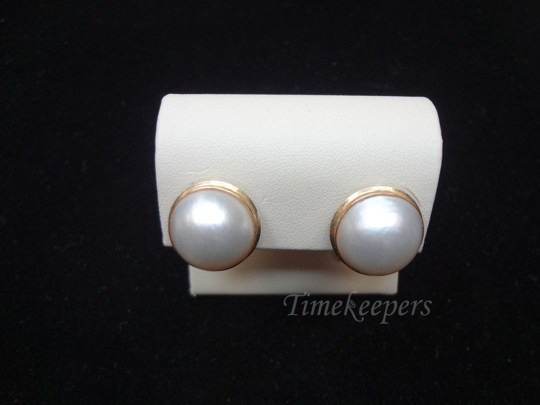 a1100 Beautiful Half Pearl Pierced Earrings set in 14k Gold