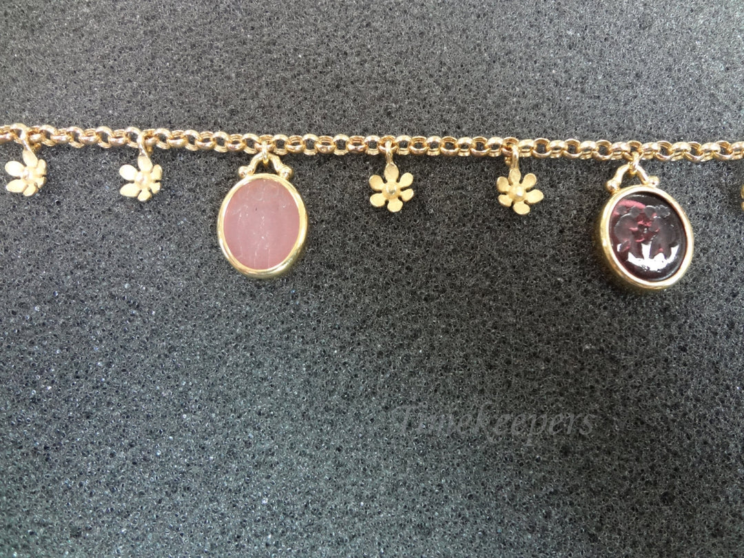 a552 Gorgeous 14K Yellow Flower Gold Ladies chain Bracelet with 3 Gemstones