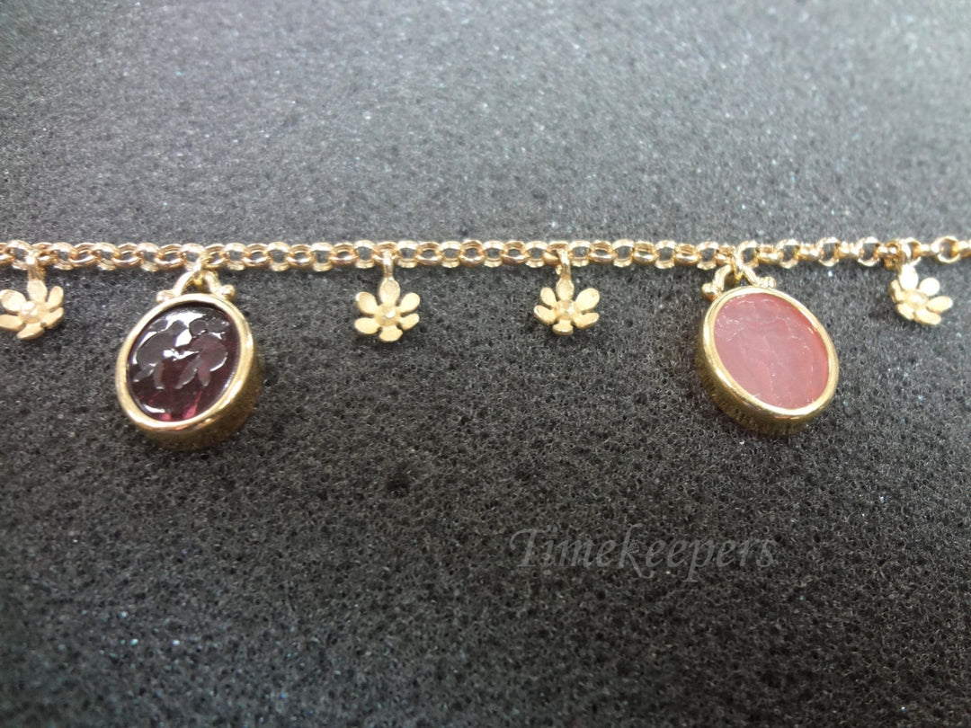 a552 Gorgeous 14K Yellow Flower Gold Ladies chain Bracelet with 3 Gemstones