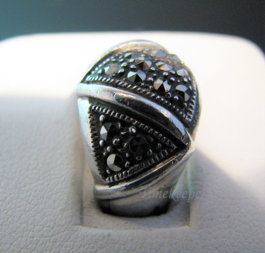 c186 Stunning Sterling Silver Wide Band Ring with Marcasites