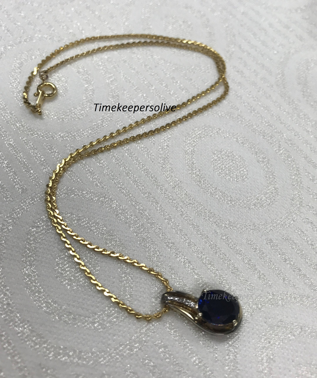 b120 Gorgeous Vintage Gold Filled Silver Blue Stone Pendant 18" Chain Necklace + Gift
