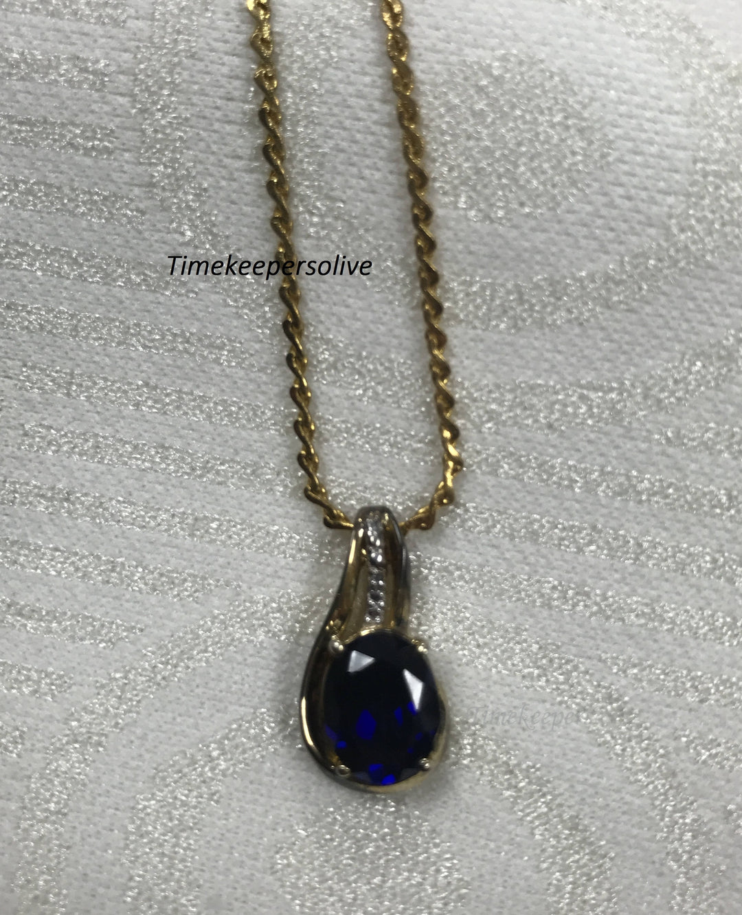 b120 Gorgeous Vintage Gold Filled Silver Blue Stone Pendant 18" Chain Necklace + Gift