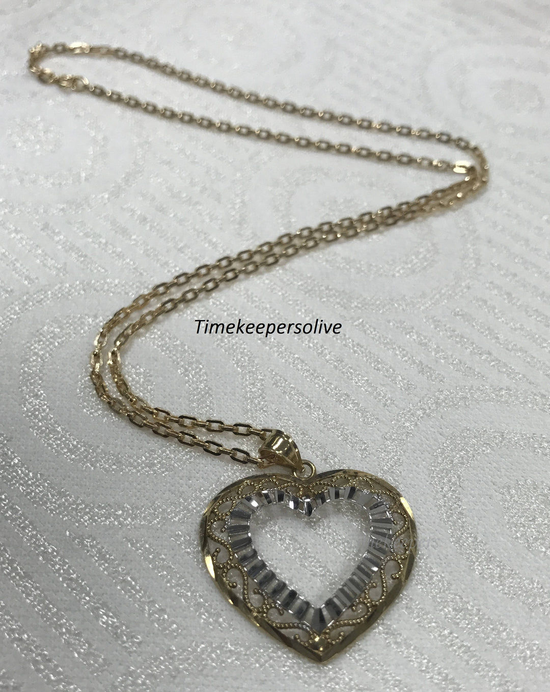 a479 10k Yellow &amp; White Gold Filigree Heart Pendant