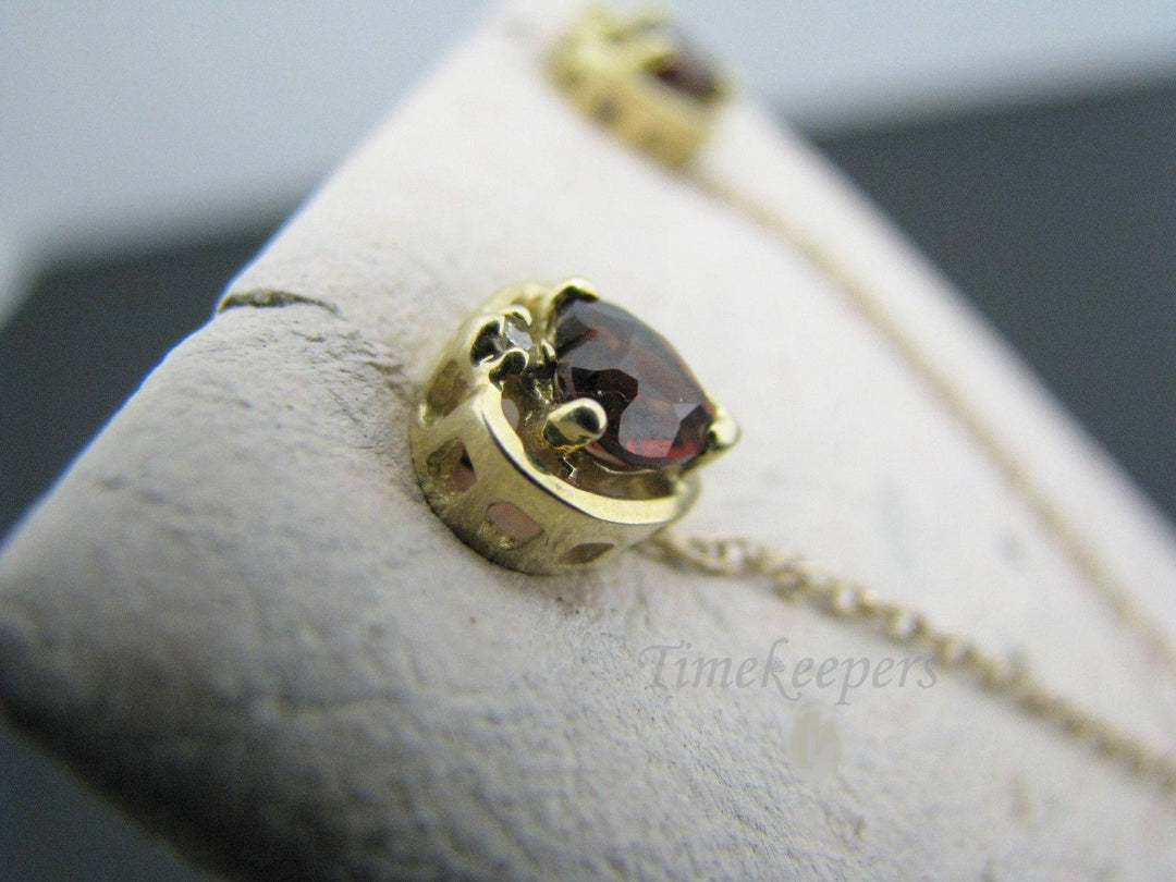 a944 Beautiful 14k Yellow Gold Heart Necklace & Earring Set with Dark Red Stones