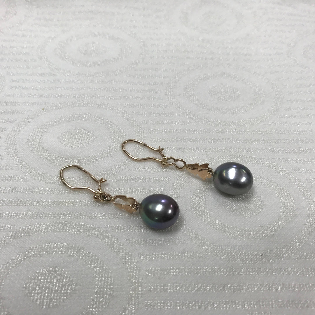 a448 Vintage 14k Rose Gold Dangle Pierced Tahitian Pearl Earrings + Free Gift