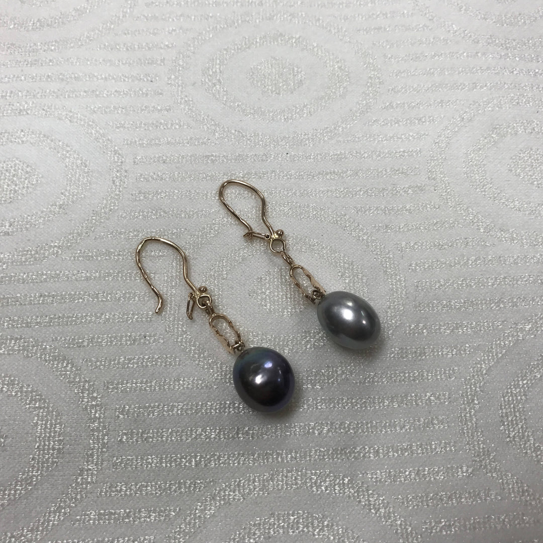 a448 Vintage 14k Rose Gold Dangle Pierced Tahitian Pearl Earrings + Free Gift