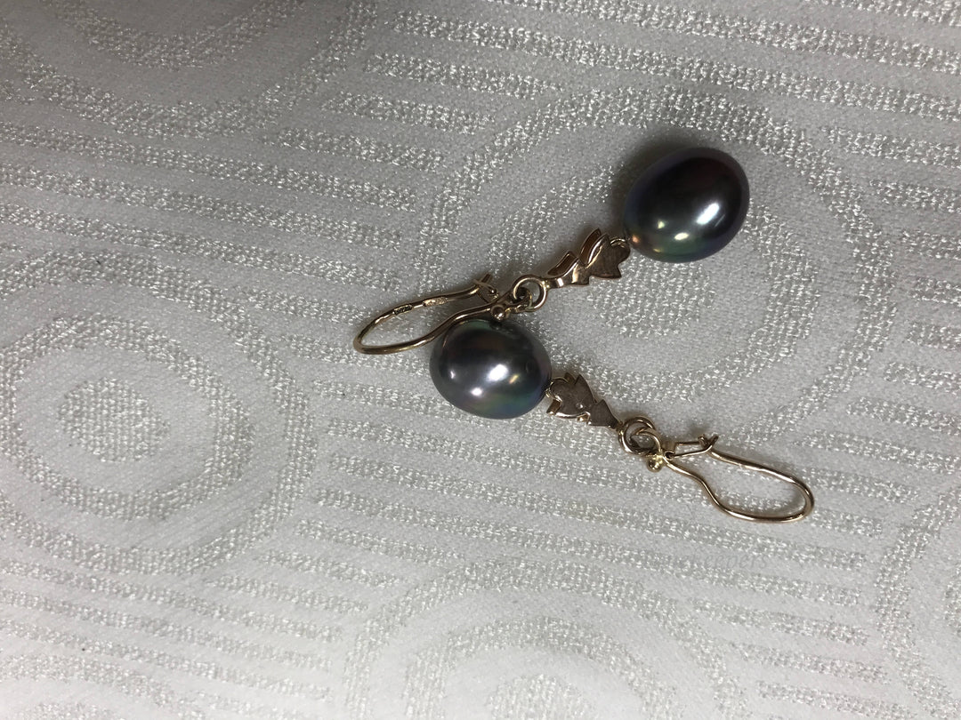 a448 Vintage 14k Rose Gold Dangle Pierced Tahitian Pearl Earrings + Free Gift