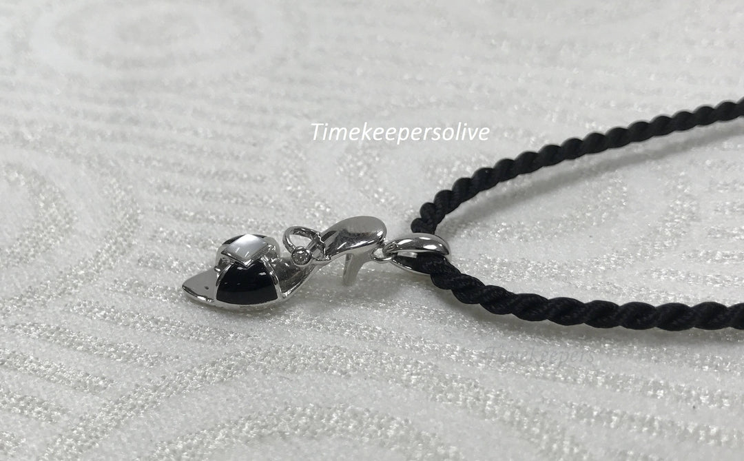 c315 Cute 14k White Gold Black Onyx Diamond Shoe Charm Necklace Pendant