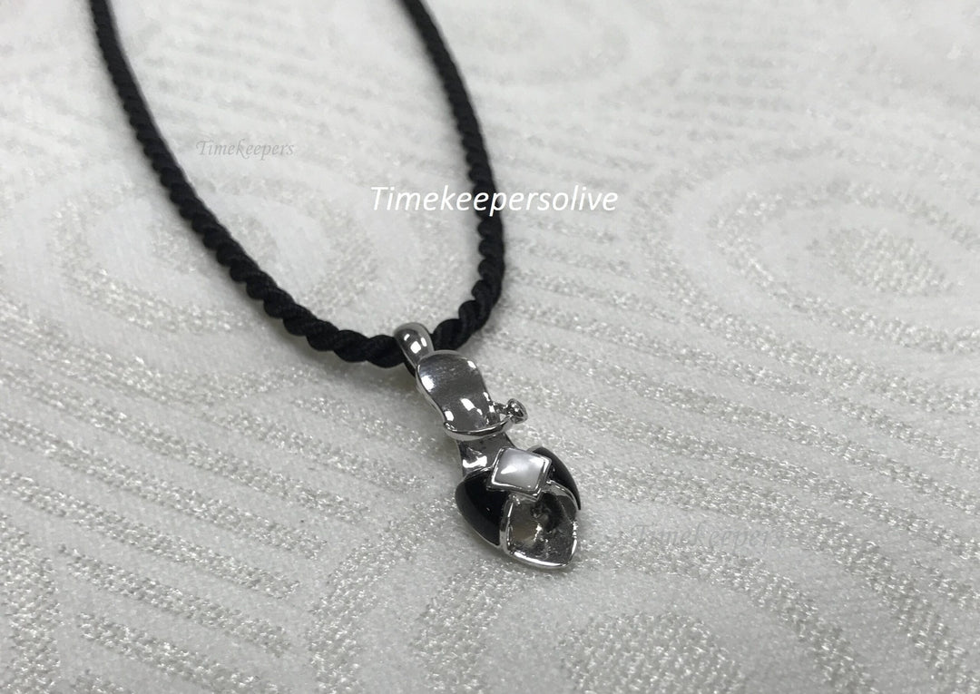 c315 Cute 14k White Gold Black Onyx Diamond Shoe Charm Necklace Pendant