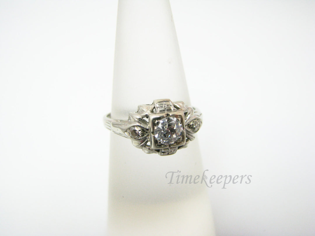 a336 Beautiful Vintage .35 ct Center Diamond in 14k White Gold Size 5.75