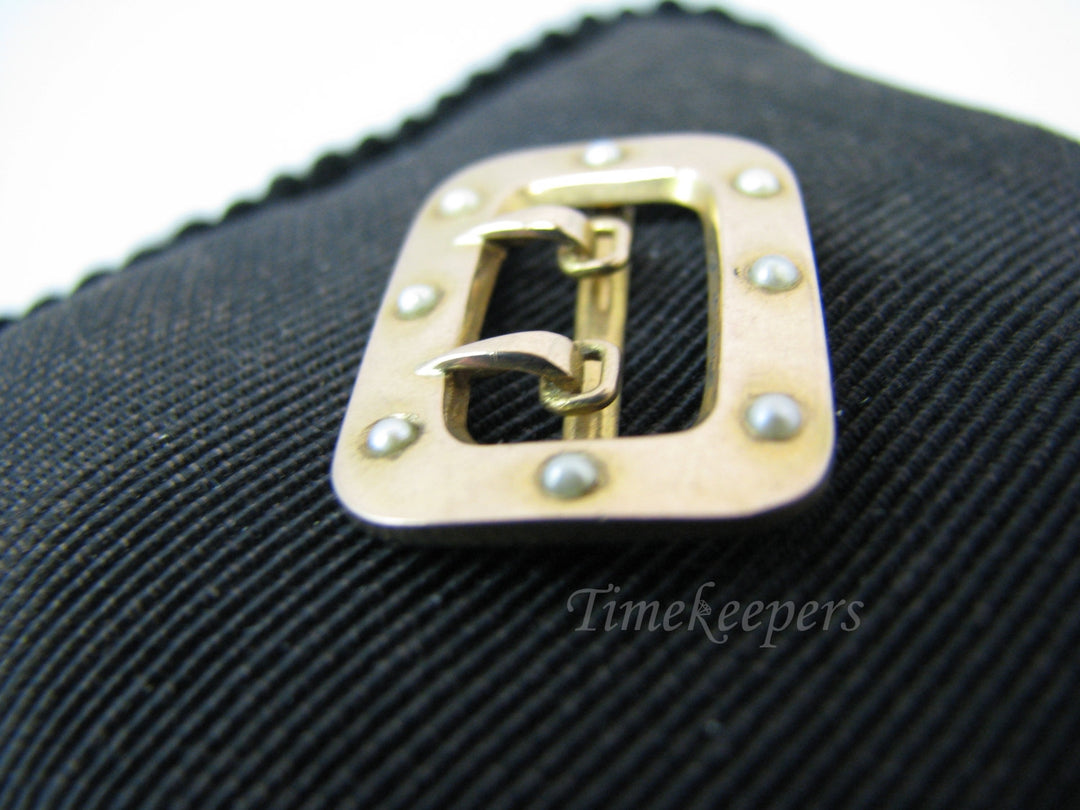 a702 Lovely 14k Yellow Gold False Buckle studded with Seed Pearls