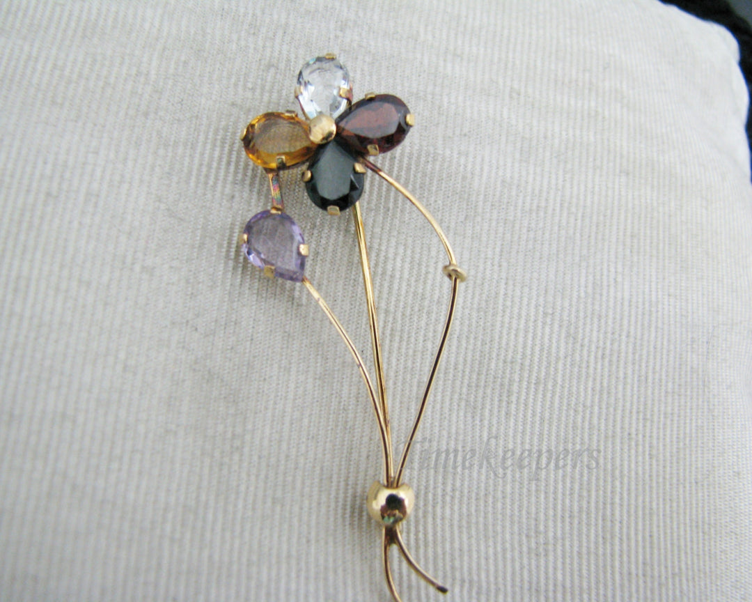 a574 Lovely Vintage 14k Yellow Gold Pear Shape Gemstone Flower Brooch