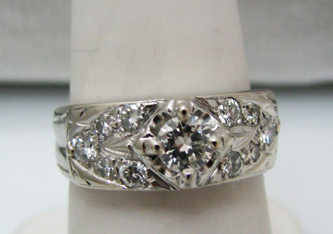 a857 Vintage Gorgeous Multi Diamond Ring in 14k White Gold Size 6.5